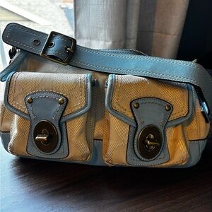 Stylish Blue and Tan Women's Coach shoulder Bag